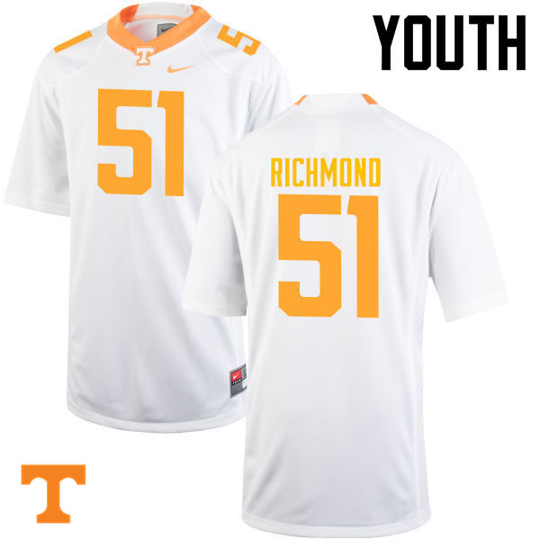 Youth #51 Drew Richmond Tennessee Volunteers College Football Jerseys-White